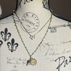 Layered necklace , boho style with coin and beads